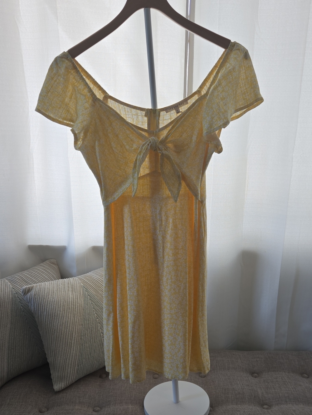 Copper Key Yellow Floral Midi Dress with Tie Front